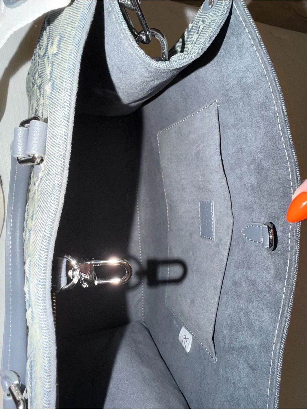 Louis Vuitton Embossed Monogram Tote in Gray with Cream Strap